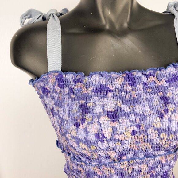 ANTHROPOLOGIE Boho Smocked Purple Floral Fairy Victorian Sleeveless‎ Top sz S - Picture 3 of 5